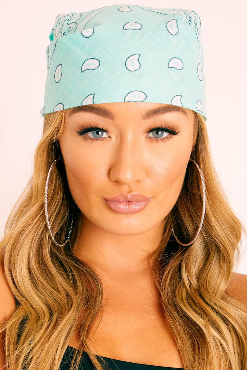Turquoise Paisley Print Bandana Hair Scarf - Evalynn
