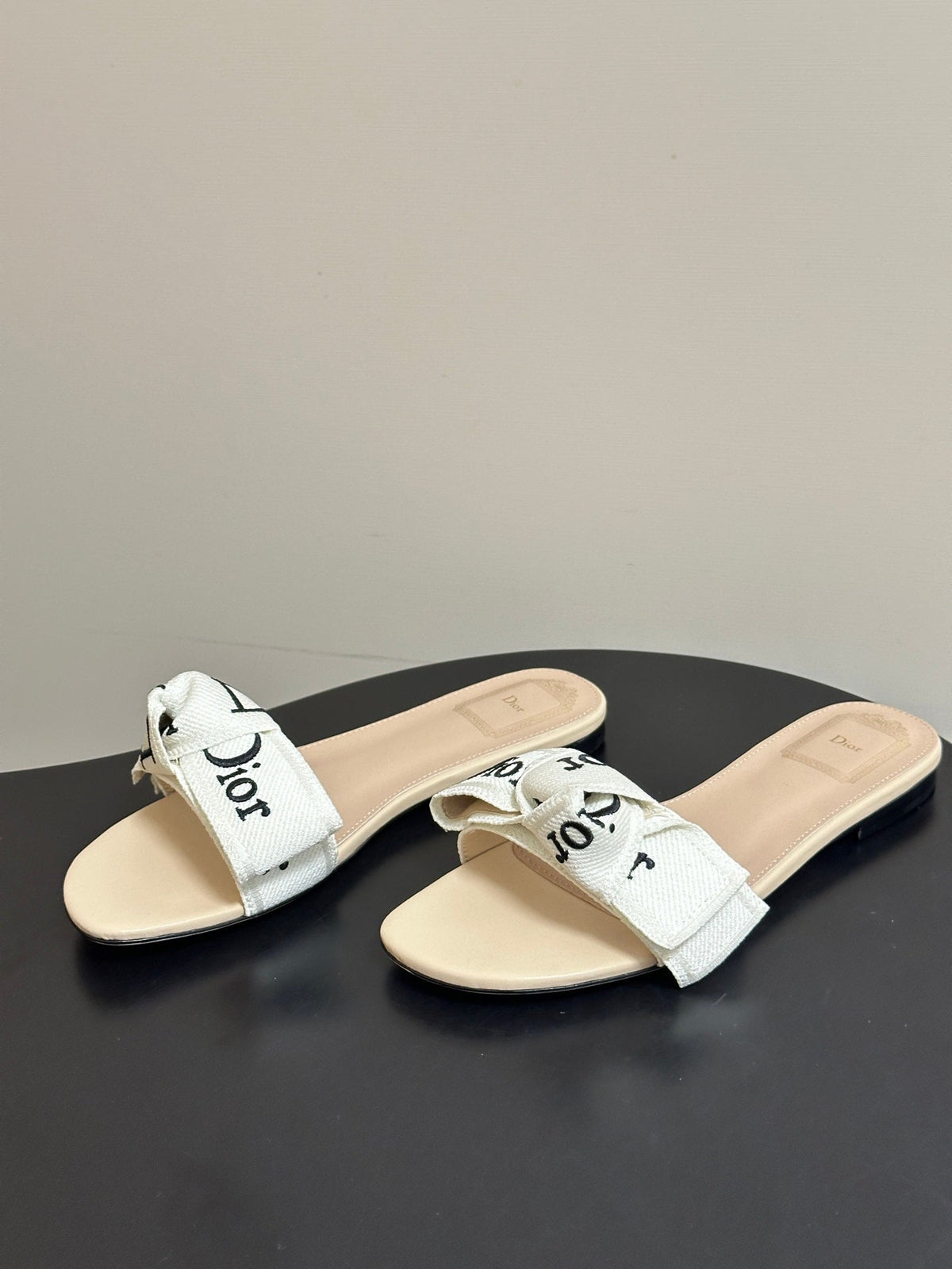 Dior 2026 J'Adior Classic Logo Webbing Bow Flat Sandals Fabric Leather 846993