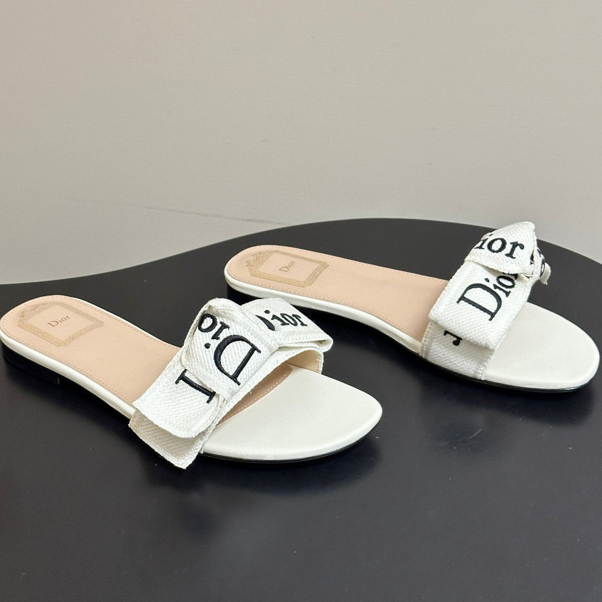 Dior 2026 J'Adior Classic Logo Webbing Bow Flat Sandals Fabric Leather 846993
