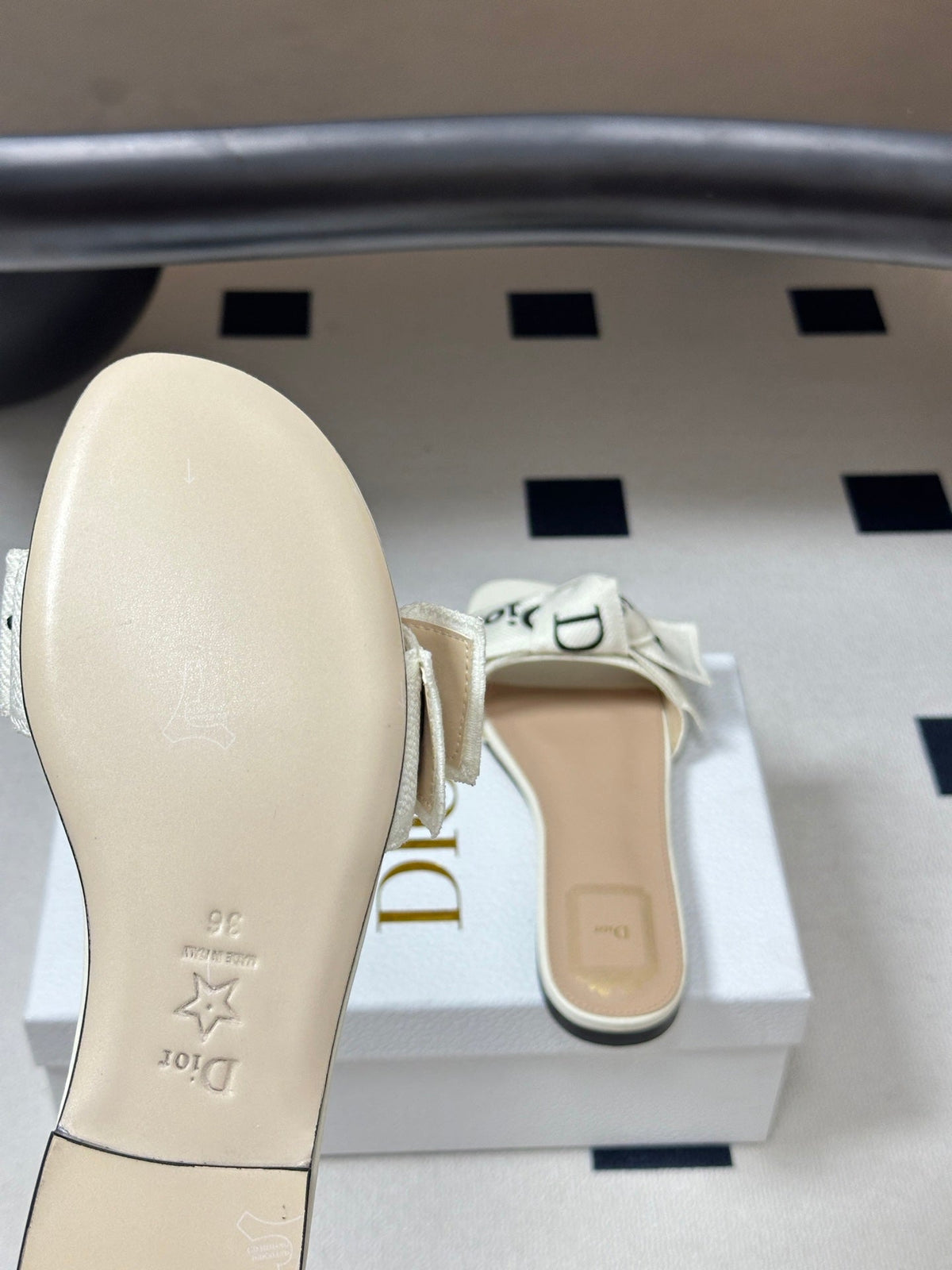 Dior 2026 J'Adior Classic Logo Webbing Bow Flat Sandals Fabric Leather 846993