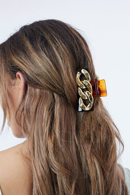 Brown Gold Chain Link Hair Clip - Tailynn