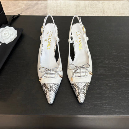 CC 2026 High Heeled Slingback 65 Sheepskin Snake Leather