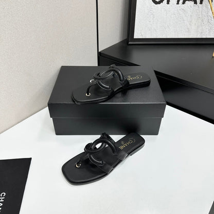 Chanel 2026 Flat Thong Sandal Suede Leather 822819
