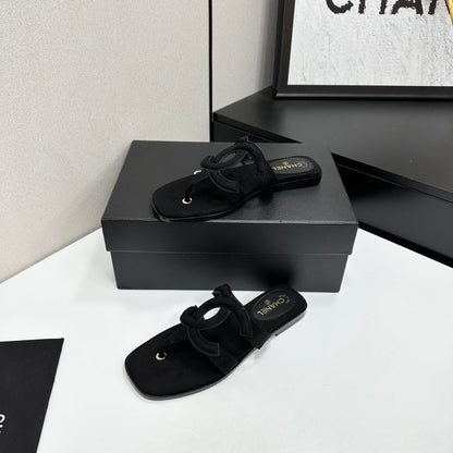 Chanel 2026 Flat Thong Sandal Suede Leather 822819