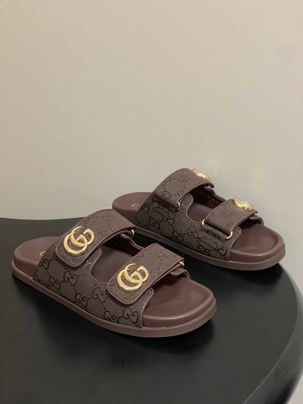 GG 26ss Platform Slippers Monogram Canvas Sheepskin