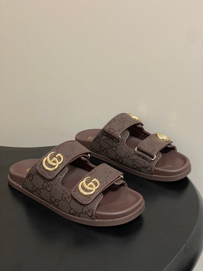 GG 26ss Platform Slippers Monogram Canvas Sheepskin