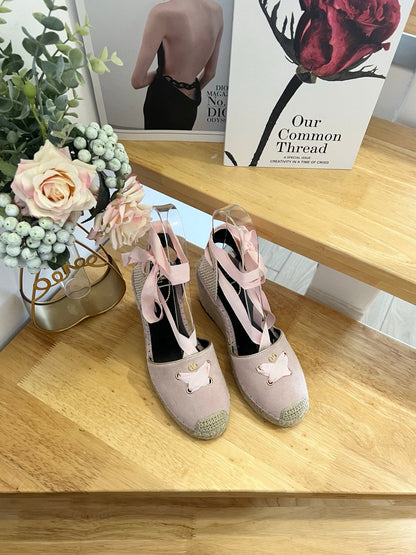 Valentino VLogo Signature Canvas Espadrille Wedges 95mm Suede Fabric 869250