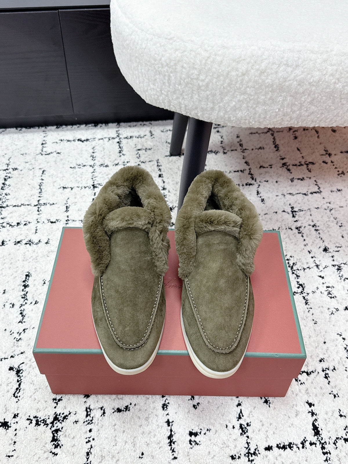LP 26SS Open Walk Ankle Boot Green Suede Fur 617390