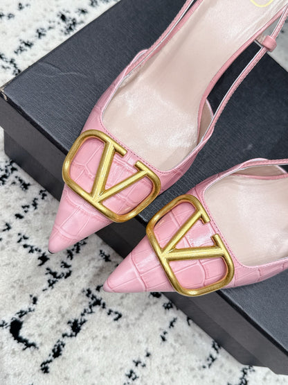 Valentino 2026 VLogo Signature 80mm Slingback Pumps Grained Leather 880648