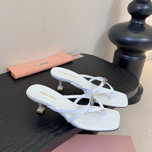MIU High Heeled Sandals 50 White Sheepskin 627364