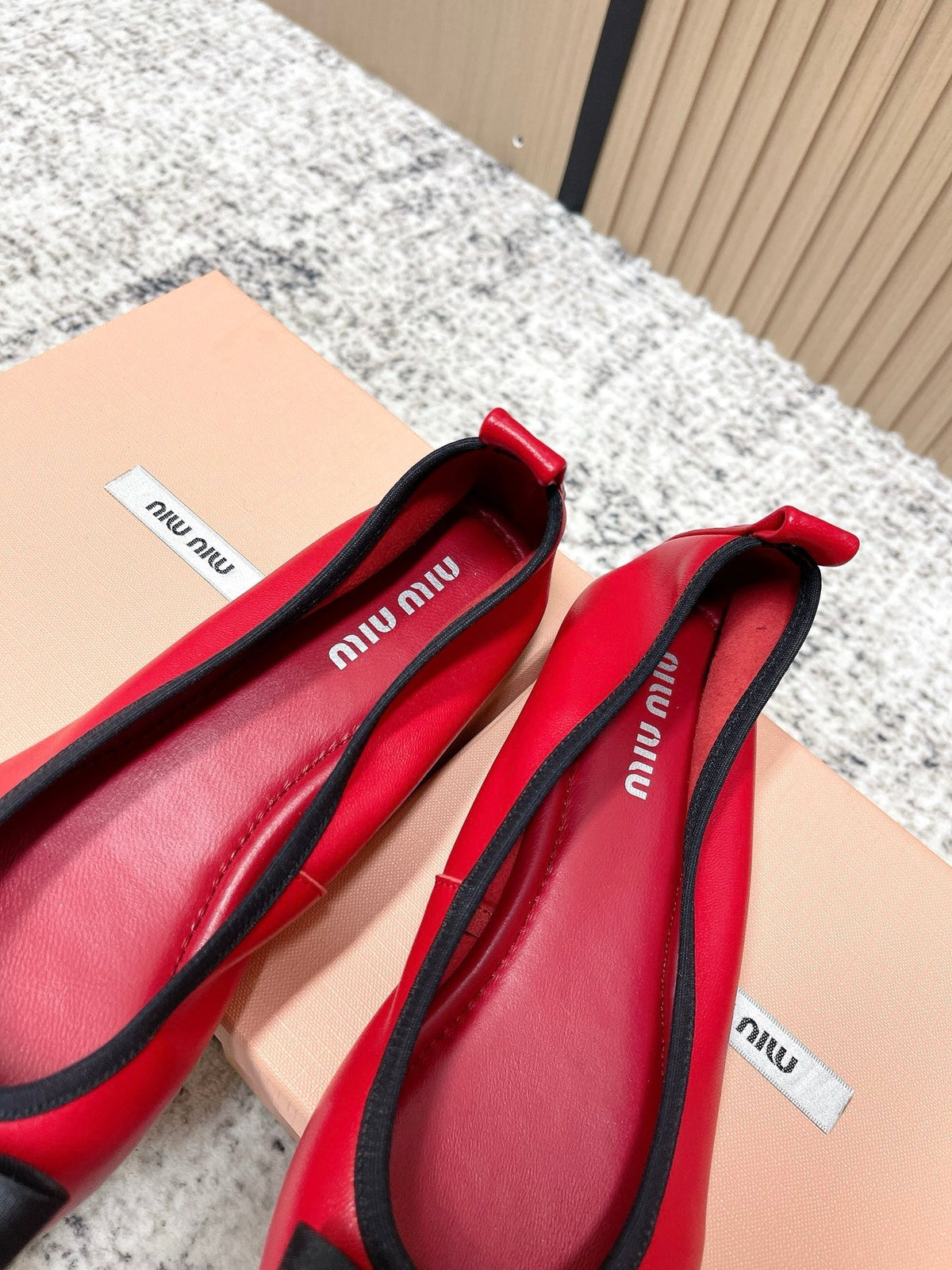 Miu Pointed-Toe Ballet Flats Red  Sheepskin 591566