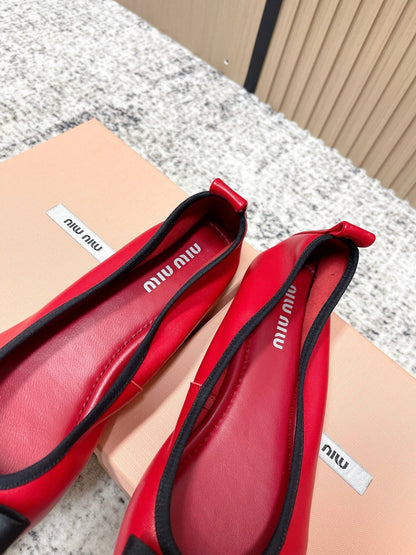 Miu Pointed-Toe Ballet Flats Red  Sheepskin 591566