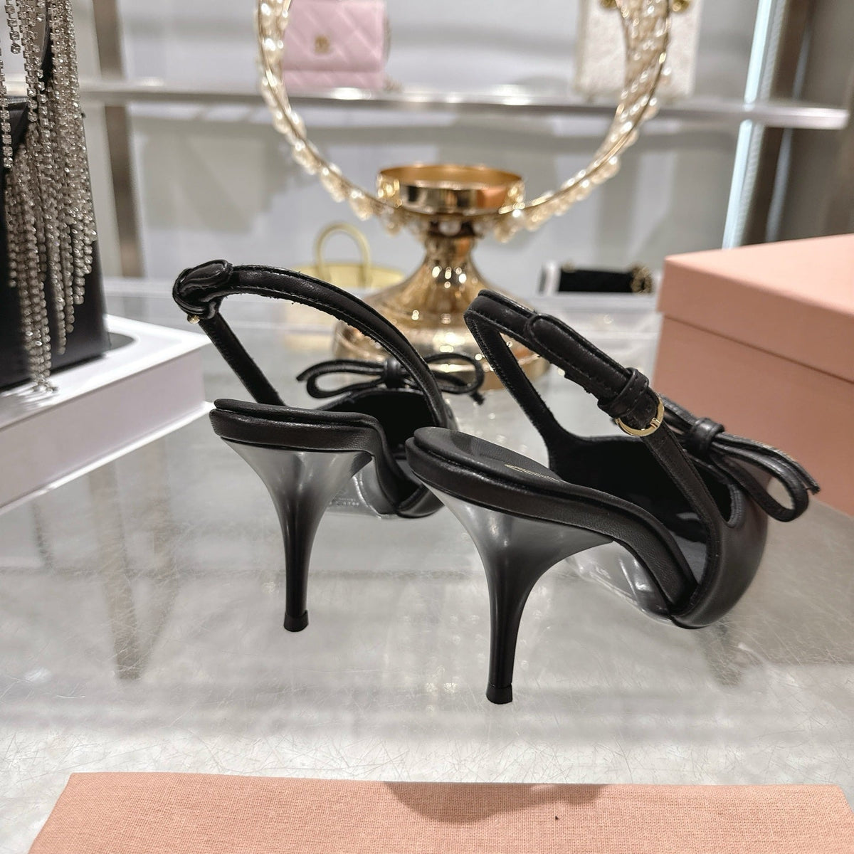Miu 26 High Heel Slingback 80 Black Leather 592097