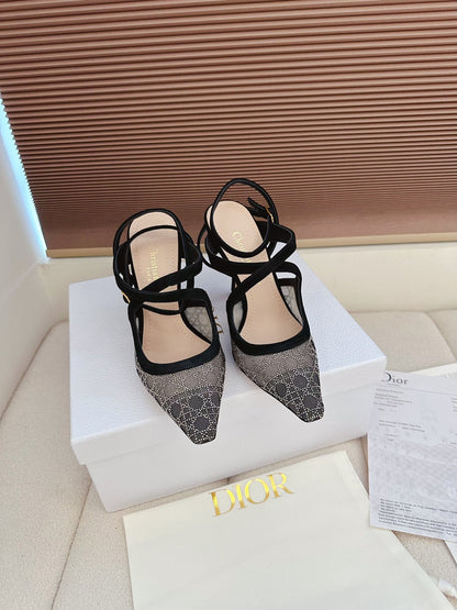CD 26 High Heel 95 Black Beige Mesh Fabric Sheepskin 614894